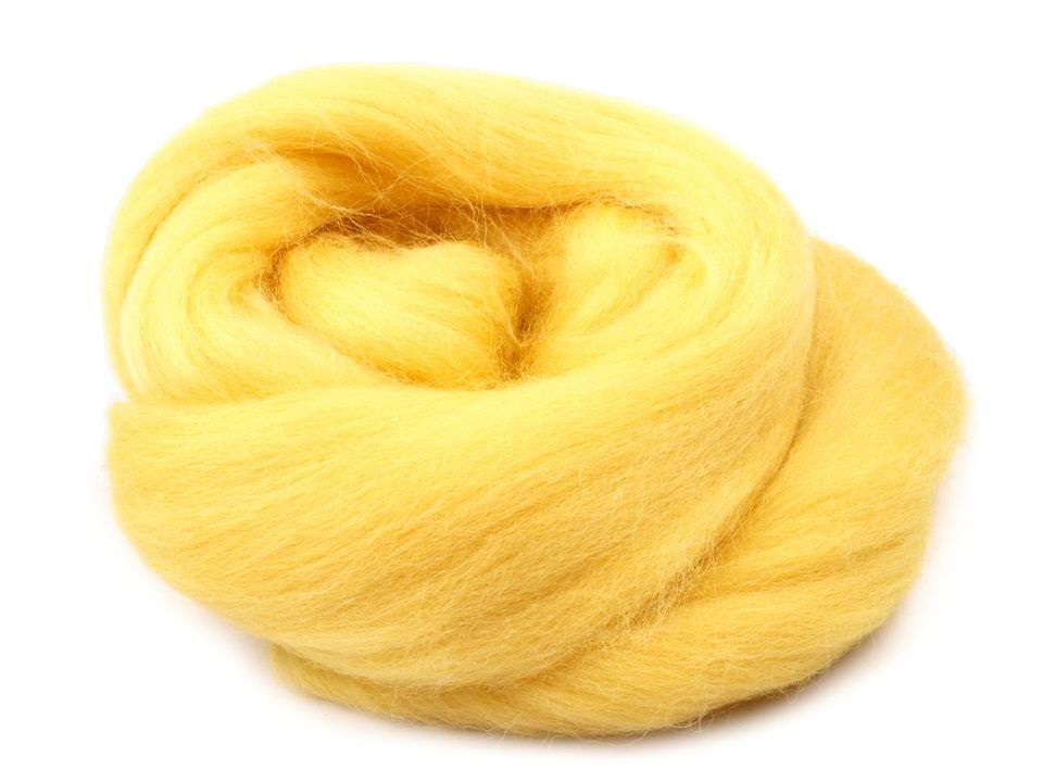 Farebná česaná plsť, Merino vlna 20g - Žltá.