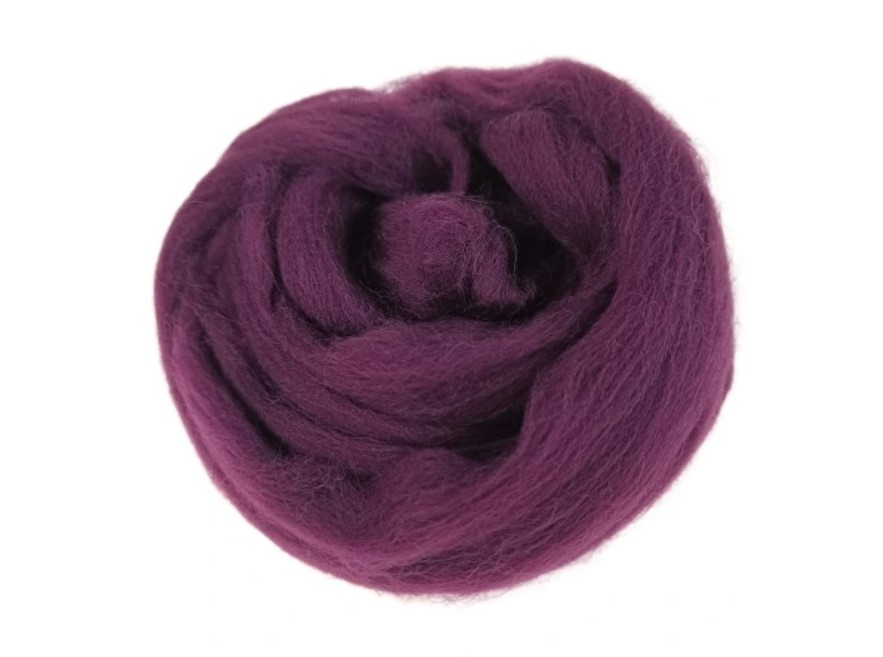 Farebná česaná plsť, Merino vlna 10g - Purpurová.
