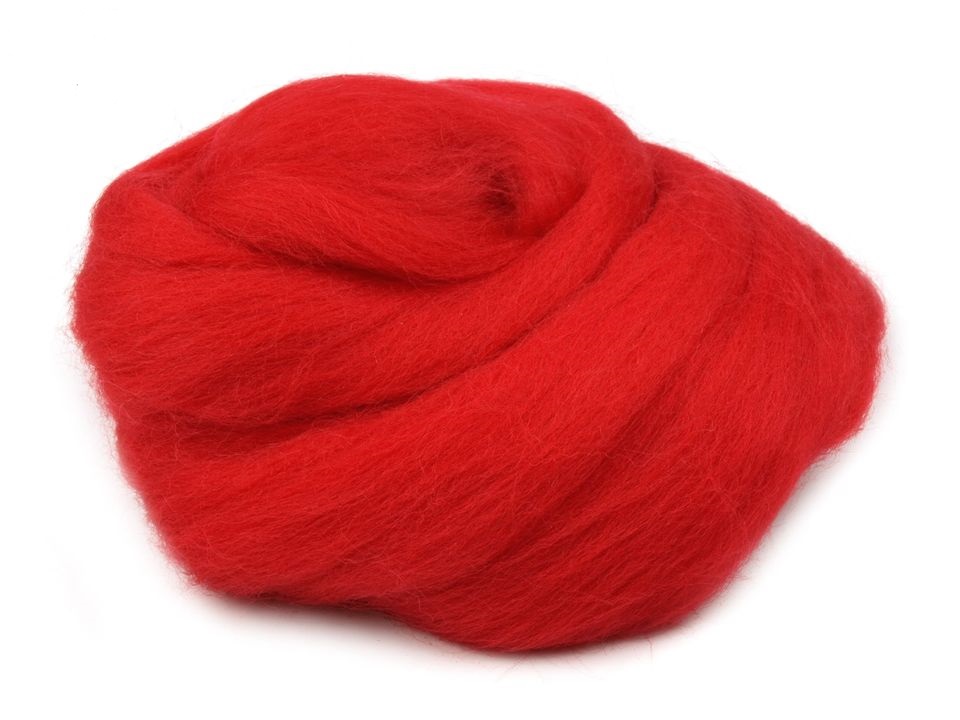Farebná česaná plsť, Merino vlna 10g - Červená.