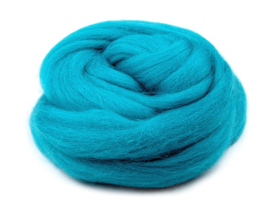 Farebná česaná plsť, Merino vlna 10g - Tyrkysová modrá.