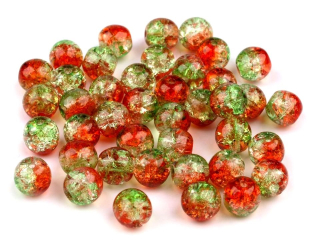 Sklenené korálky praskačky Ø 6mm - Zeleno červené 