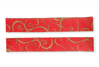 Dekoračná stuha s drôtom 25mm - Červeno zlatá