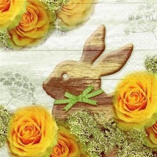 Servítka na Decoupage  - Zajac - ruže
