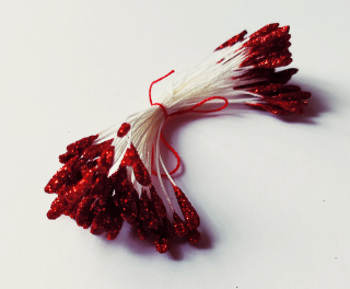 Piestiky do kvetov 6cm /50ks - Glitrové červené